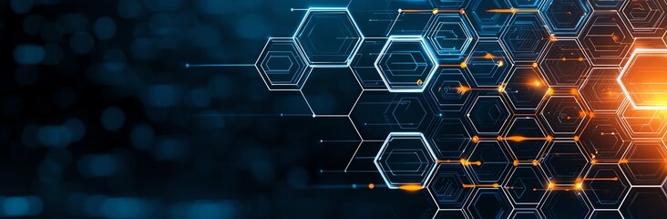 Aufkleber - Abstract technology background featuring hexagonal shapes and glowing effects, showcasing innovation and modernity. Ideal for themes of science, data, and digital progress.