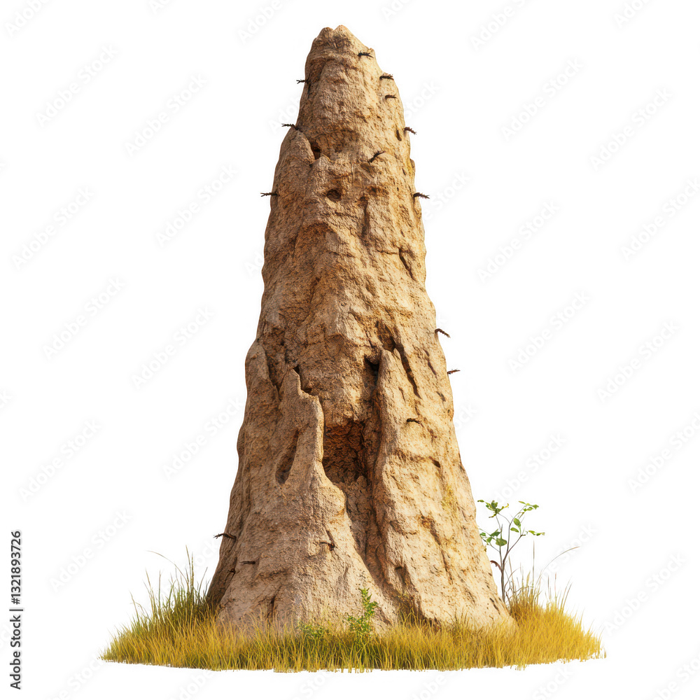 Massive termite mound towering over grassland, showcasing natural ...