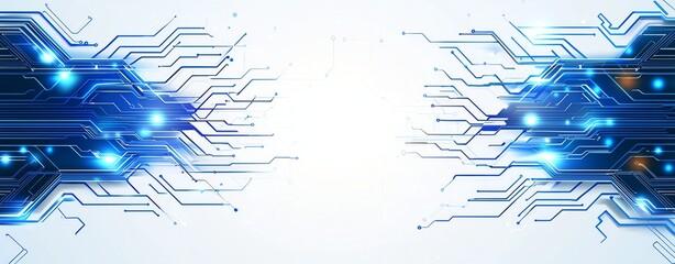 Aufkleber - this abstract digital background features vibrant blue circuitry lines radiating from the center, sy