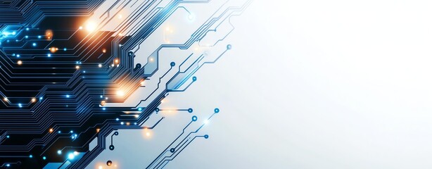 Aufkleber - A futuristic and abstract technology background featuring intricate circuit patterns and glowing lights, perfect for illustrating innovation, digital concepts, and advancements.