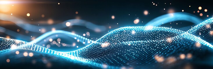 Poster - A mesmerizing visualization of digital waves, featuring vibrant blue hues and sparkling particles, ideal for backgrounds or technology-themed projects showcasing innovation and cre
