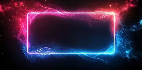 Poster - A vibrant neon frame surrounded by colorful glowing smoke effects, perfect for highlighting text or images in modern designs. Ideal for digital art and creative projects.