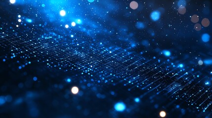 Poster - A mesmerizing close-up of blue digital particles creating a stunning, abstract background perfect for technology themes, data visualization, and modern artistic designs.