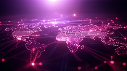 Aufkleber - A visually stunning digital representation of a world map, illuminated with glowing connections and a vibrant purple backdrop, symbolizing global connectivity and technology.