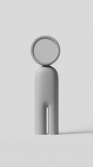 Poster - Abstract Sculpture with Mirror Head Minimalist Design Against Gray Backdrop Modern Art Piece
