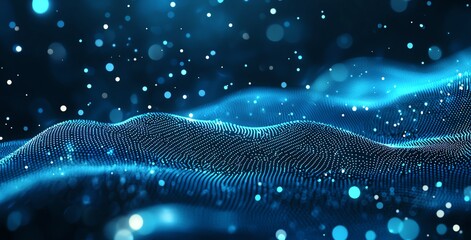 Poster - A mesmerizing abstract image depicting flowing waves of blue light particles. The dynamic interplay creates a sense of depth and movement, ideal for background or theme design.