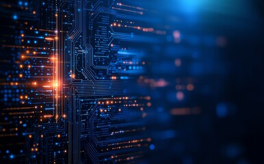 Aufkleber - A close-up view of a modern circuit board illuminated by lights, showcasing intricate designs and connections that power today's electronic devices