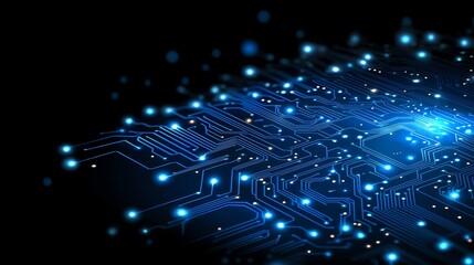 Poster - A stunning close-up of a glowing circuit board showcasing intricate pathways and bright LED lights