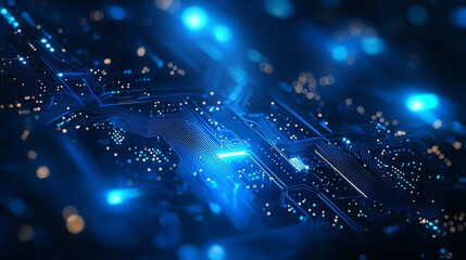 Aufkleber - A stunning abstract representation of a circuit board with vibrant blue lights, showcasing the intricate connections and advanced technology within modern electronics.