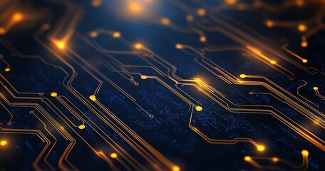 Aufkleber - Abstract close-up of a glowing circuit board featuring intricate lines and illuminated nodes, representing modern technology and innovation in digital communication and electronics