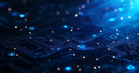 Aufkleber - A detailed close-up of a futuristic circuit board with glowing blue accents. The intricate patterns and light effects create a captivating look at the innovations in electronics.
