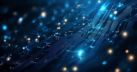 Aufkleber - An abstract image featuring a close-up view of a circuit board illuminated with blue and golden lights. This digital representation embodies innovation and advanced technology.