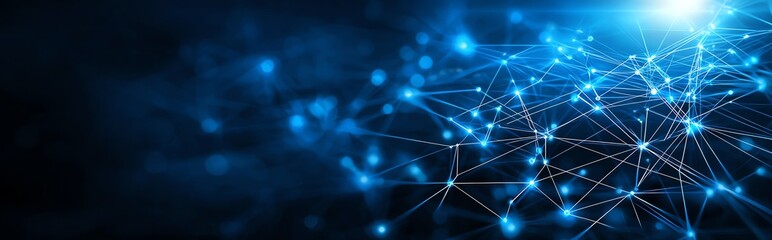 Aufkleber - A stunning digital abstract background featuring interconnected lines and nodes glowing with blue light, representing data networks and technology advancements in a modern world.