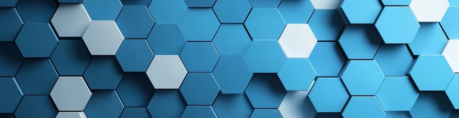 Poster - A striking and modern digital background featuring a variety of blue hexagons. This design is perfect for technology themes, innovation presentations, and creative projects.