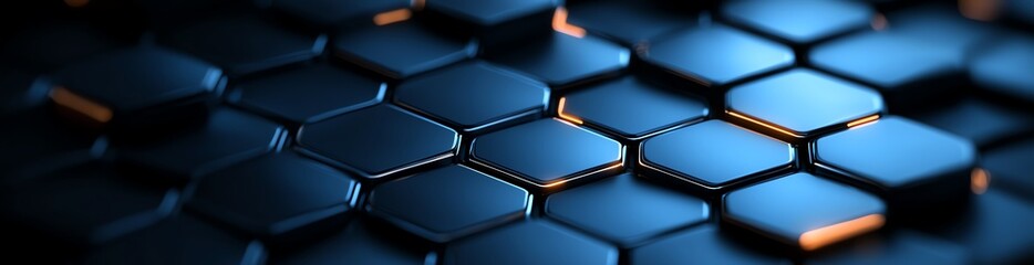 Poster - A close-up view of hexagonal tiles arranged in a mesmerizing pattern, showcasing a blend of light and shadow. The futuristic design creates an intriguing visual experience.