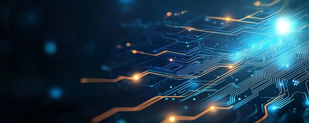 Aufkleber - An abstract close-up of a futuristic circuit board with glowing lines and lights, representing innovation and advancement in technology and electronics.
