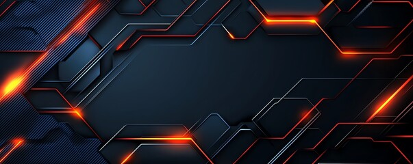 Poster - A sleek and modern abstract digital background featuring dark tones and vibrant orange lines. This design is perfect for technology, gaming, or futuristic themes.