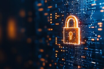 Aufkleber - a captivating digital image featuring an illuminated padlock symbol on a vibrant blue background, re