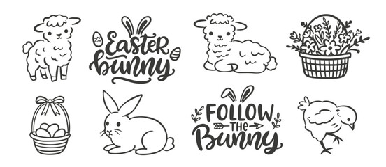 Wall Mural - easter design set with phrase cute illustrations