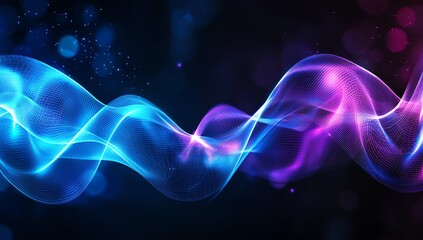 Poster - Abstract image of colorful waves flowing smoothly in vibrant shades of blue and pink. Perfect for illustrating concepts of energy, movement, and digital technology.
