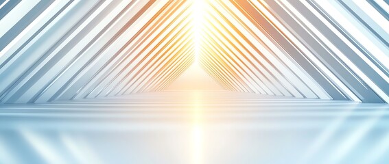 Poster - A modern architectural abstract with sleek lines and a radiant light source. The image conveys a sense of depth, movement, and futuristic design, ideal for innovative projects.