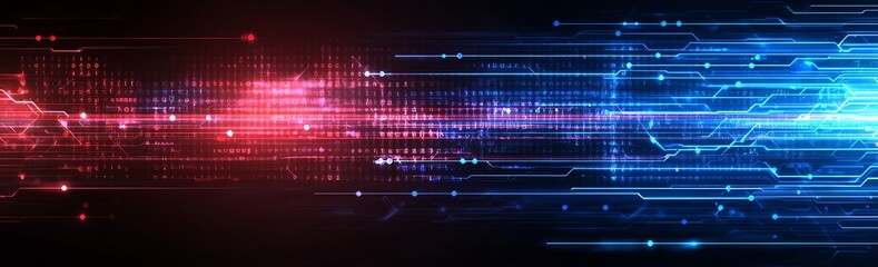 Poster - A dynamic digital background showcasing vibrant blue and red light trails, representing speed and connectivity in modern technology