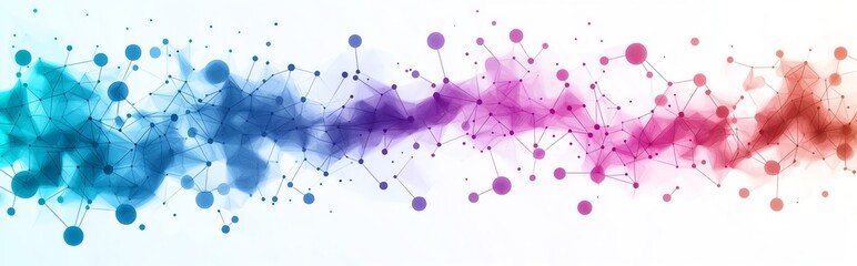 Poster - A vibrant abstract background featuring colorful splashes of blue, pink, and red, combined with a network of connected dots. Ideal for creative projects and digital designs.