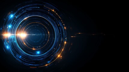 Poster - Futuristic abstract background featuring glowing circular patterns and vibrant light effects. Perfect for tech presentations, digital art, and modern design projects.