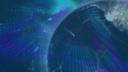 Poster - Digital globe with network lines and starry sky background animation
