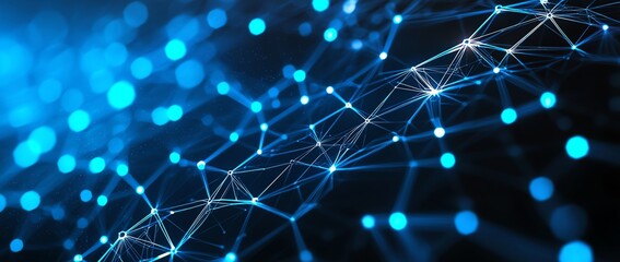 Poster - A stunning abstract image showcasing a network of glowing blue lines and dots, symbolizing connectivity and innovation in the digital age. Perfect for tech-related projects.