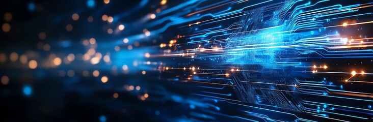 Poster - A vibrant display of digital lines and glowing particles creates a futuristic atmosphere, symbolizing speed and innovation in technology