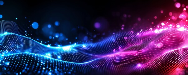 Poster - A vibrant wave of luminous colors in shades of blue and pink creates a stunning visual effect
