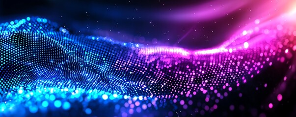 Poster - This abstract image showcases vibrant waves of color, blending shades of blue and pink, creating a mesmerizing digital landscape