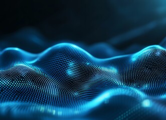 Poster - This abstract image features fluid, wave-like structures illuminated in vibrant blue light