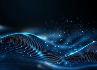 Poster - A mesmerizing abstract representation of blue waves with glowing dots, evoking a sense of digital innovation and futuristic design, perfect for tech-related projects and visuals.