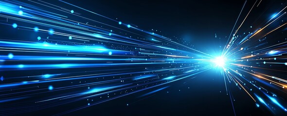 Poster - A captivating abstract image showcasing dynamic blue light rays emanating from a central point, creating a sense of speed and innovation. Perfect for technology-themed projects.