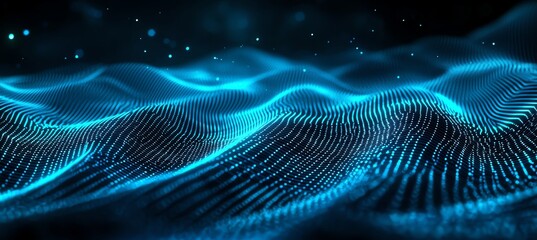 Poster - A mesmerizing digital wave pattern, showcasing vibrant blue hues and intricate details. Ideal for representing innovation, technology, and creative designs in various projects.