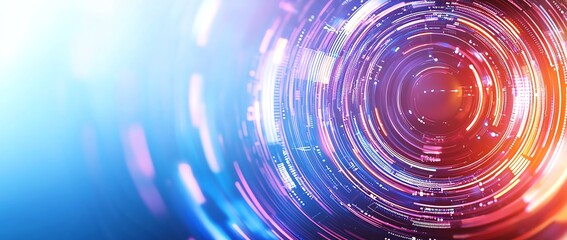 Poster - A dynamic abstract background featuring vibrant circular patterns and colorful beams of light, ideal for tech and innovation themes, capturing energy and movement in modern design.