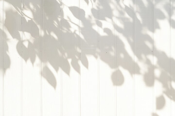 Aufkleber - Soft shadows of leaves create delicate pattern on white wall, evoking sense of calm and tranquility. subtle play of light and shadow adds depth and texture to scene