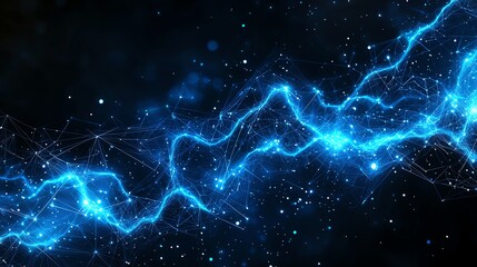 Poster - A stunning abstract representation of blue electric currents flowing in a dark space, symbolizing energy and technology