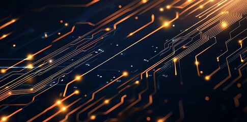 Aufkleber - A dynamic abstract background featuring lines of circuitry illuminated by shimmering golden lights, symbolizing innovation and the future of technology in a digital age.
