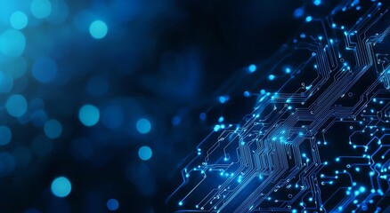 Aufkleber - A close-up view of a circuit board illuminated by glowing blue lights, highlighting the intricate connections and patterns of modern technology, symbolizing innovation and digital