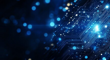 Poster - a stunning close-up of a futuristic circuit board with vibrant blue lights, creating an abstract, hi