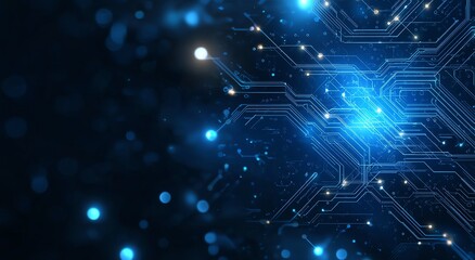 Aufkleber - A close-up of a futuristic circuit board design glowing with blue and white light
