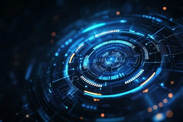 Aufkleber - Futuristic digital interface showcasing intricate blue patterns and glowing circuits. Ideal for illustrating concepts of innovation, data processing, and advanced technology.