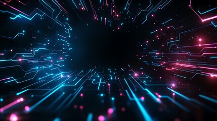 Poster - an abstract representation of digital circuits illuminated by vibrant blue and pink lights. this ima