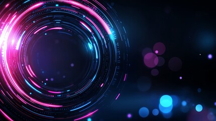 Poster - A vibrant abstract design featuring circles and light effects. This digital graphic showcases a dynamic interplay of pink and blue hues, perfect for tech-related visuals.