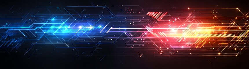 Poster - A vibrant digital abstract background featuring dynamic blue and orange light streaks representing motion and energy in technology. Ideal for tech-related projects and designs.