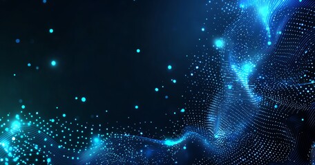 Poster - A mesmerizing abstract visualization featuring glowing blue dots and waves, creating a sense of depth and motion against a dark background, perfect for digital design projects.
