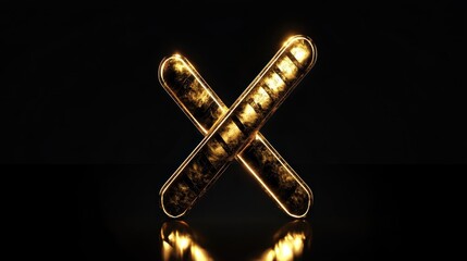 Poster - Golden Illuminated X Shape Symbolizing Crossing or Multiplication